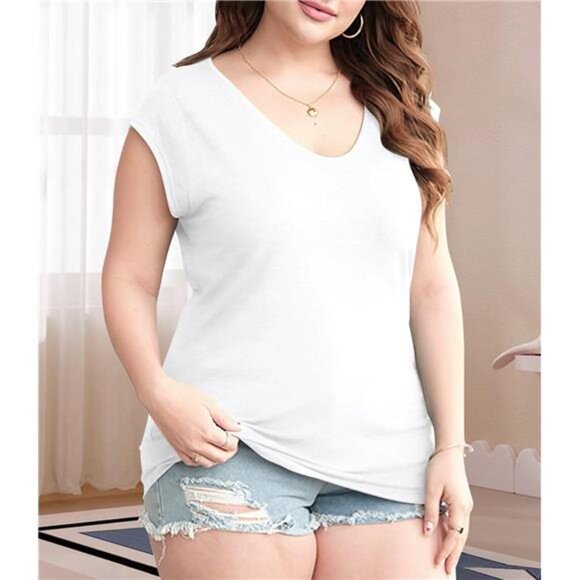 3 Pack Womens Cap Sleeve Tops V Neck T Shirts Spring Summer Casual Plus - Picture 5 of 7
